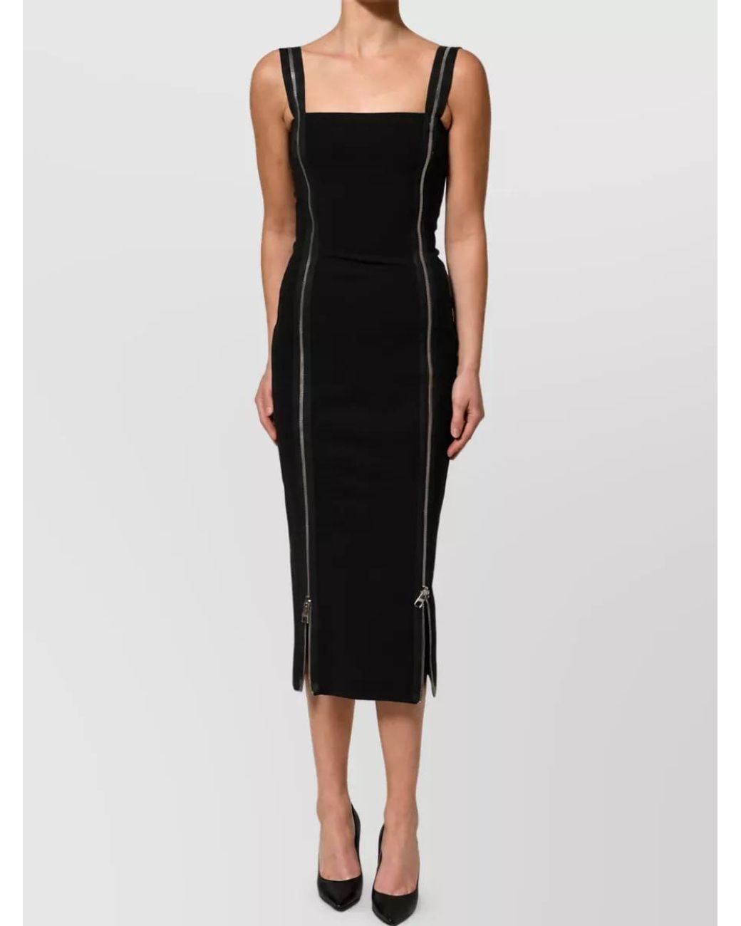 Dolce & Gabbana Black Sleeveless Zip-Front Midi Dress