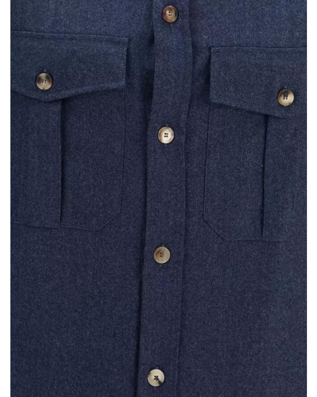 Brunello Cucinelli Blue Wool Shirt Jacket for men