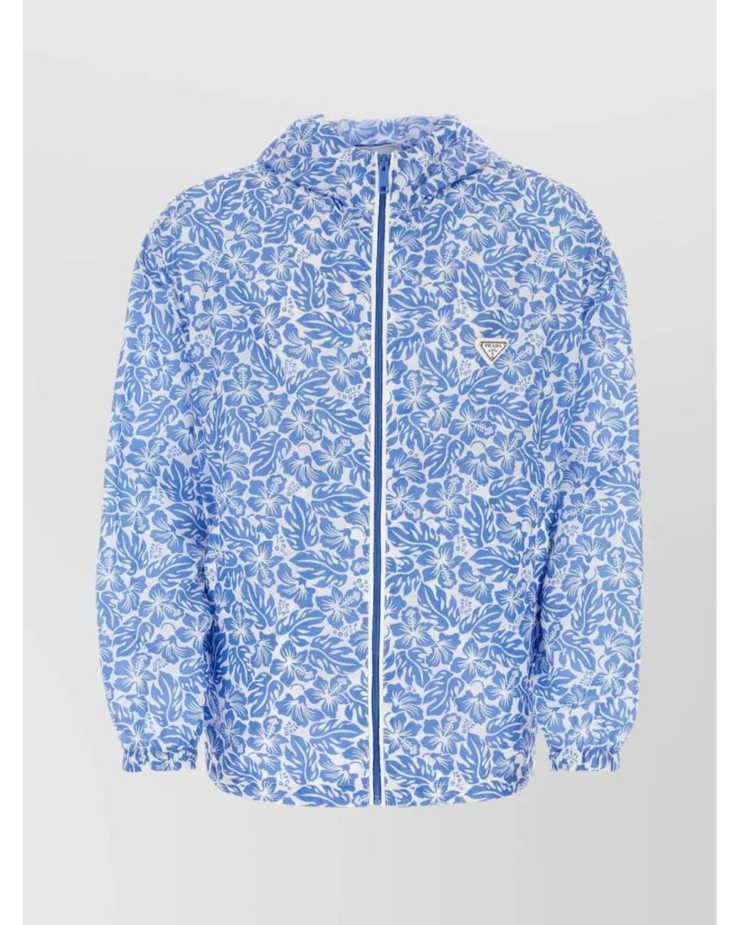 Prada Blue Hooded Floral Nylon Windbreaker for men