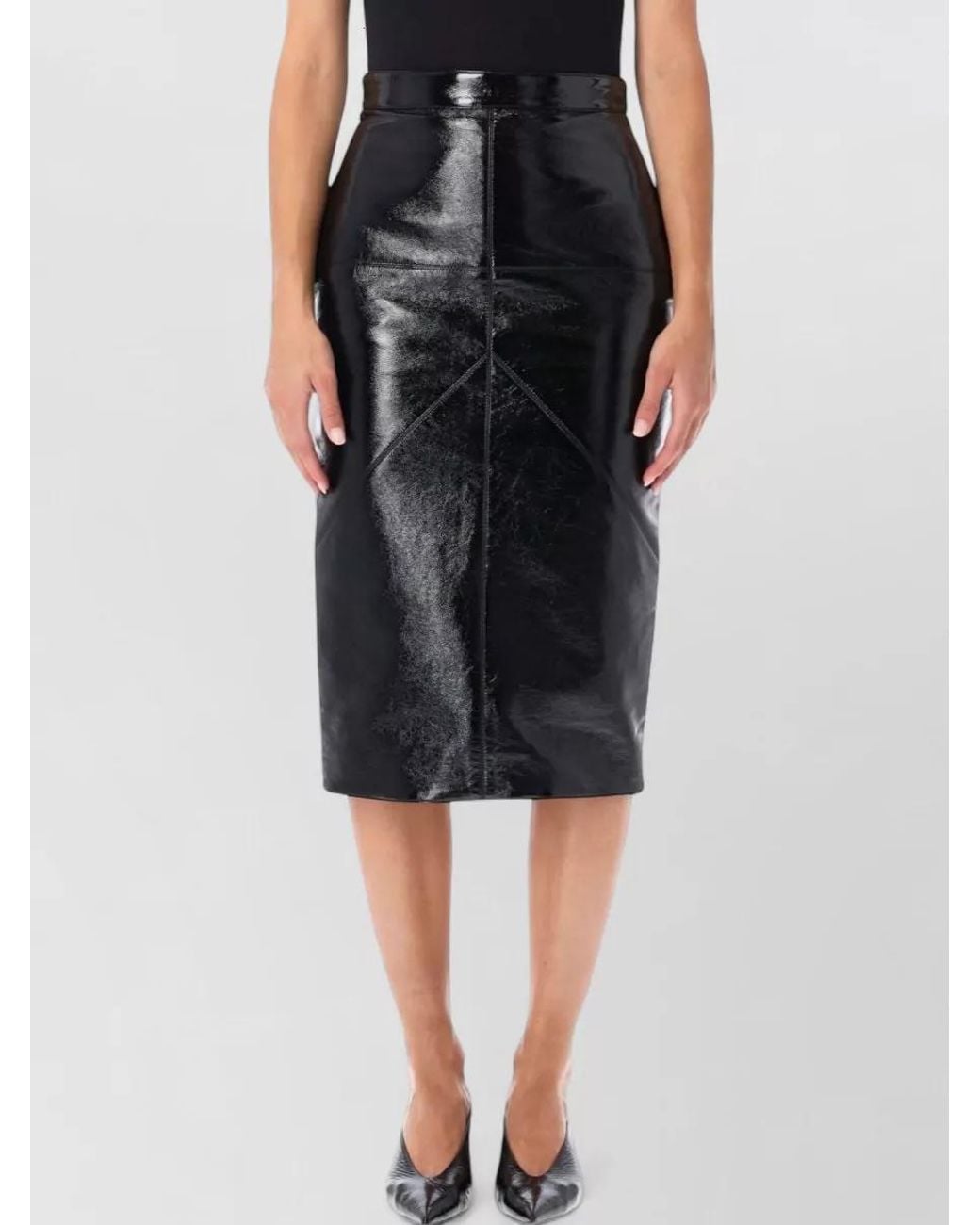 Lanvin Black Vinyl Paneled Midi Pencil Skirt
