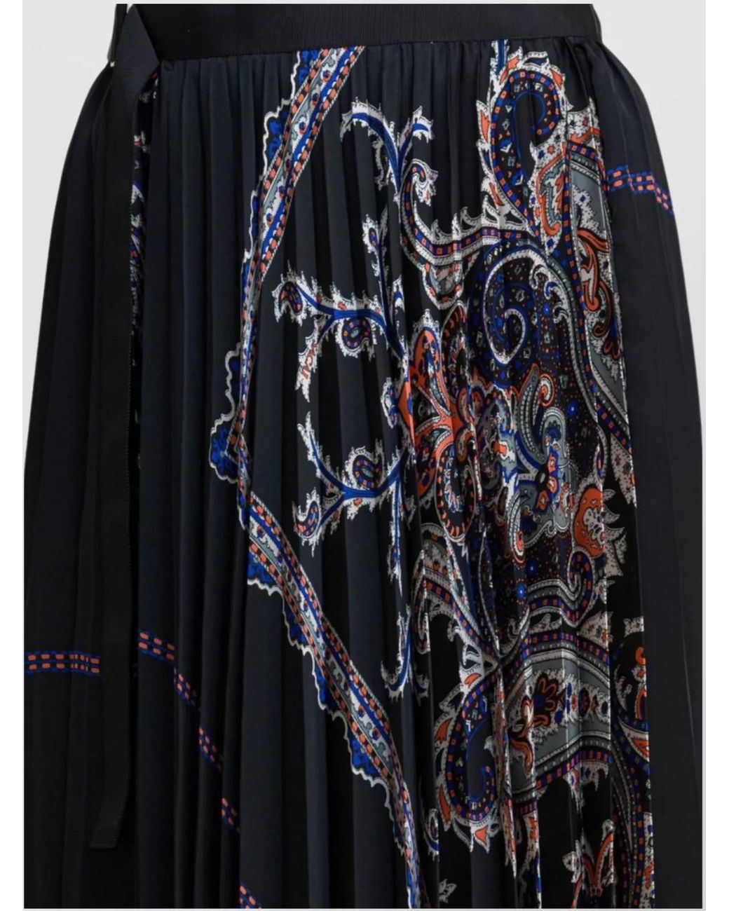 Sacai Black Paisley Print Pleated Skirt