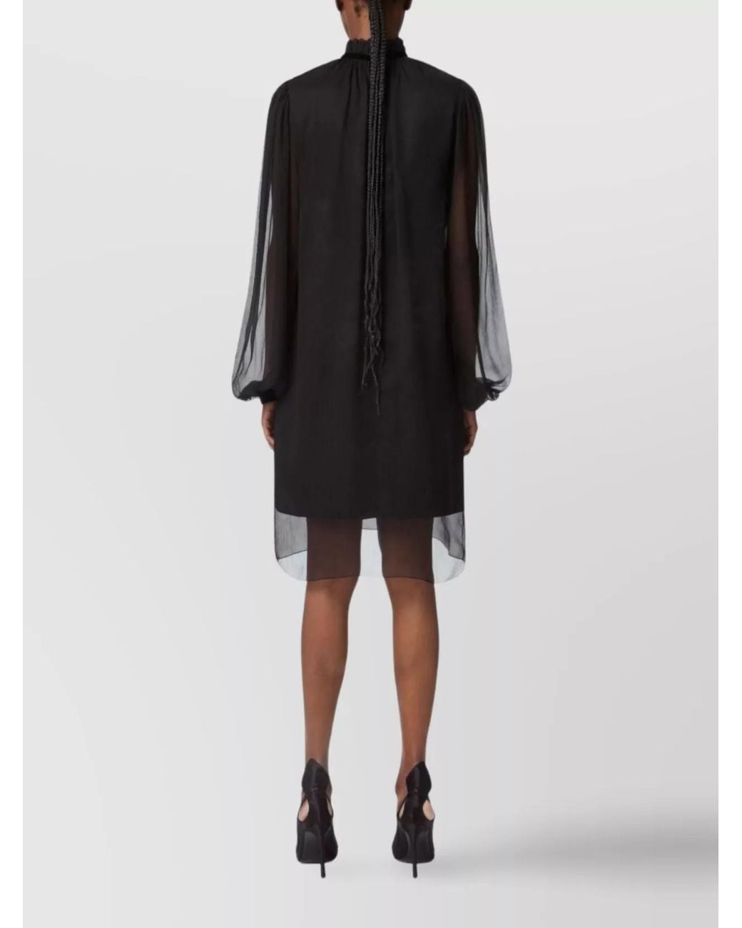 Nina Ricci Black Silk High-Neck Long-Sleeve Knee-Length Dress