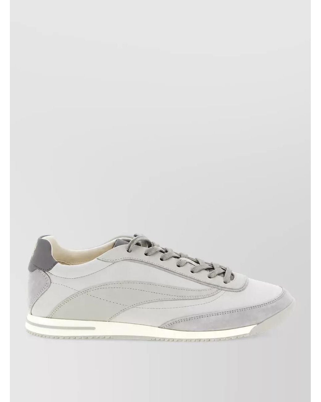 Brunello Cucinelli White Nubuck Panel Low-Top Sneakers for men