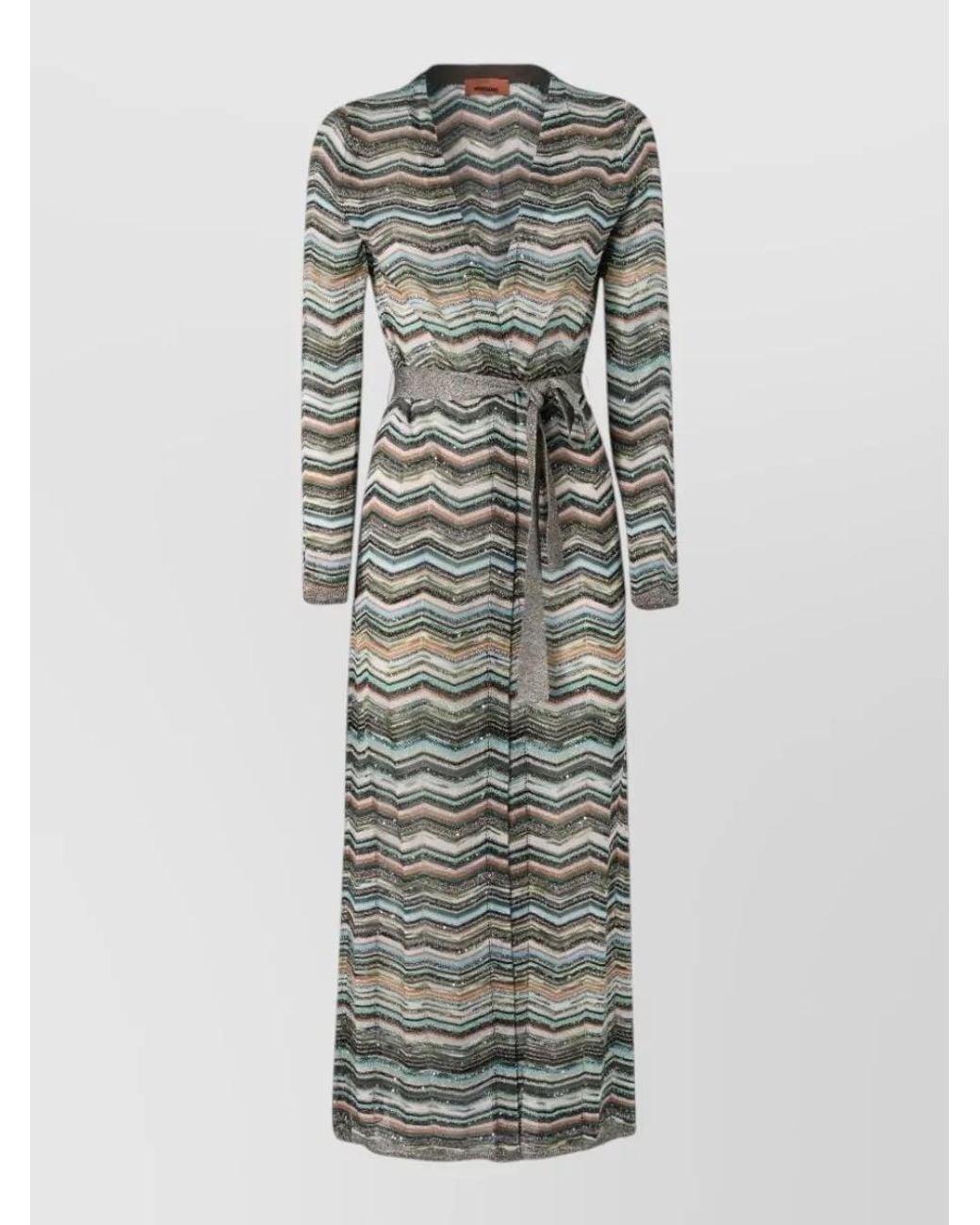 Missoni Gray Zigzag Belted Longline Cardigan