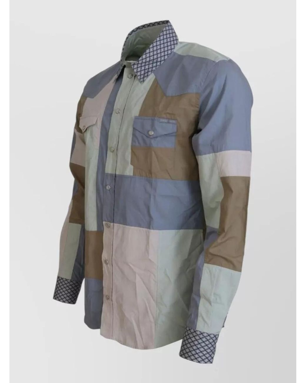Dolce & Gabbana Blue Cotton Patchwork Slim Shirt for men