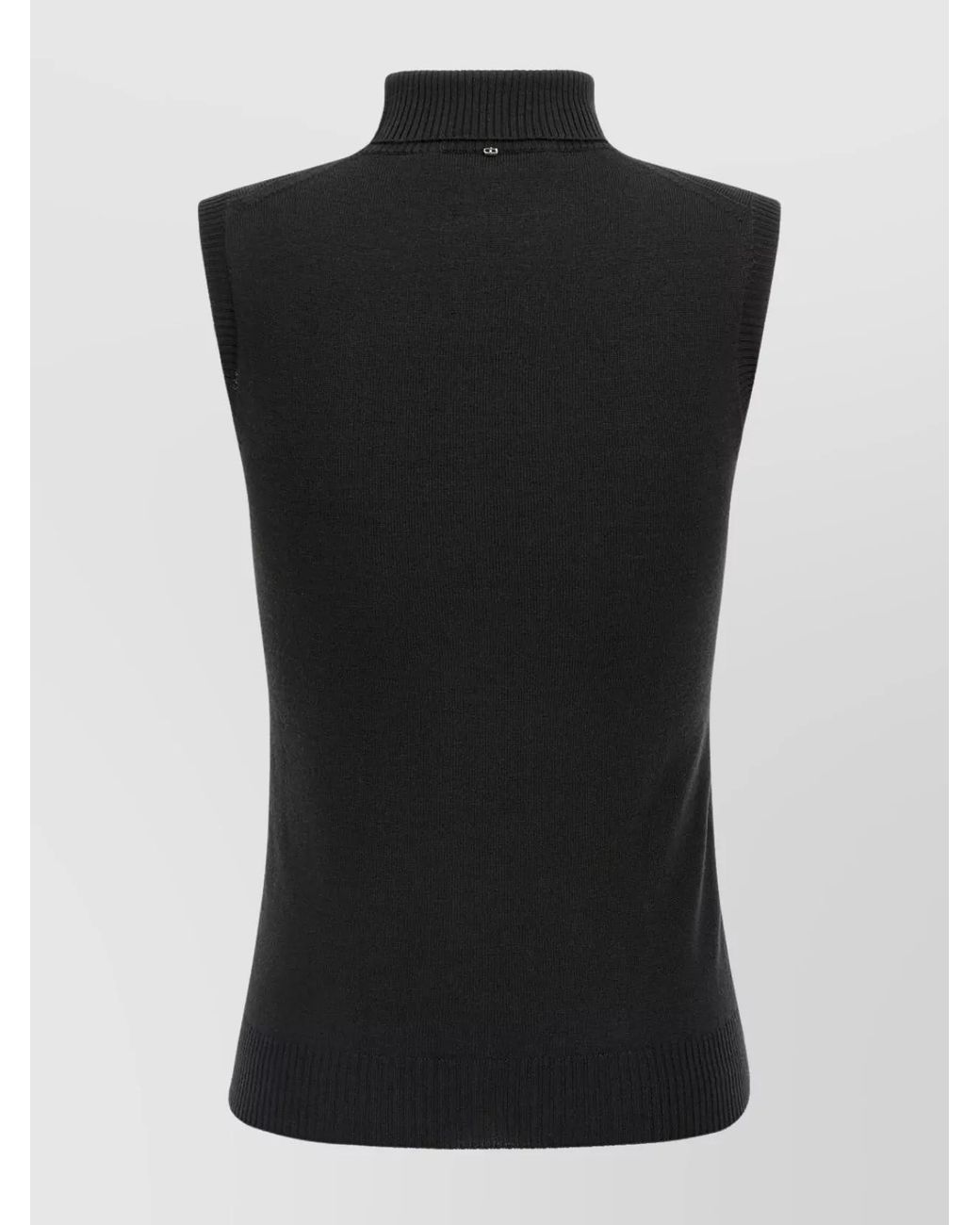 Sportmax Black Virgin Wool Fine-Knit Sleeveless Turtleneck Top