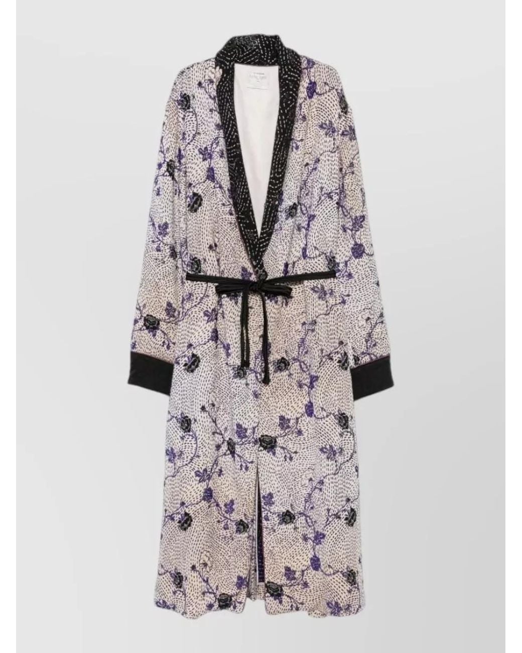 Forte_forte Gray Floral Print Long Dressing Gown