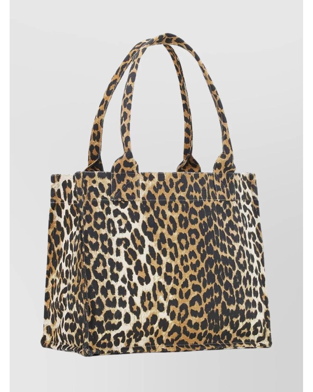 Ganni Multicolor Cabas Large Canvas Leopard-Print Tote Bag