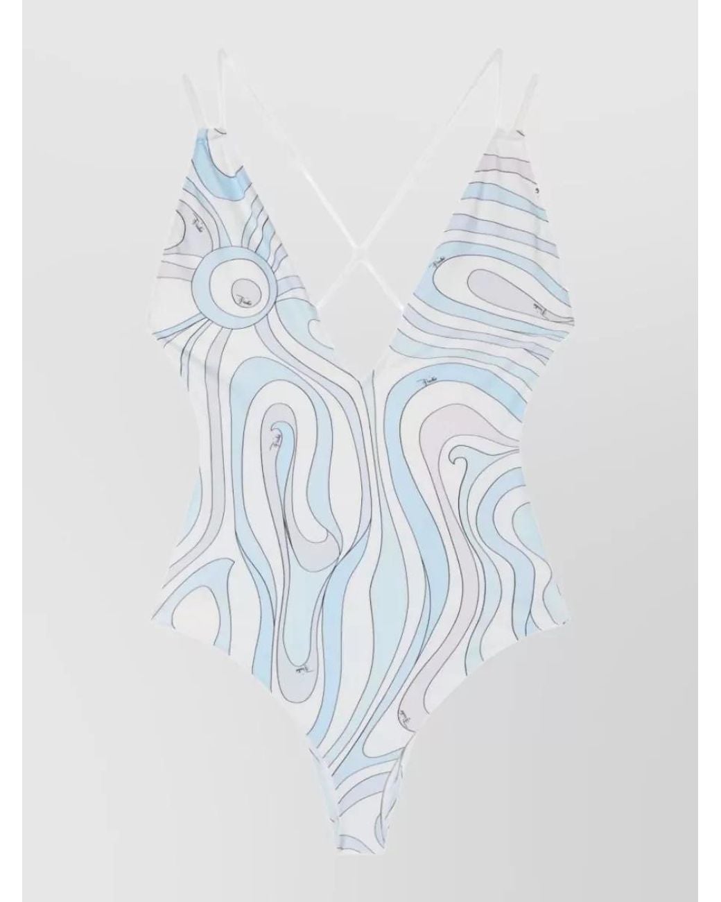 Emilio Pucci Blue Printed Deep V-Neck Swimsuit