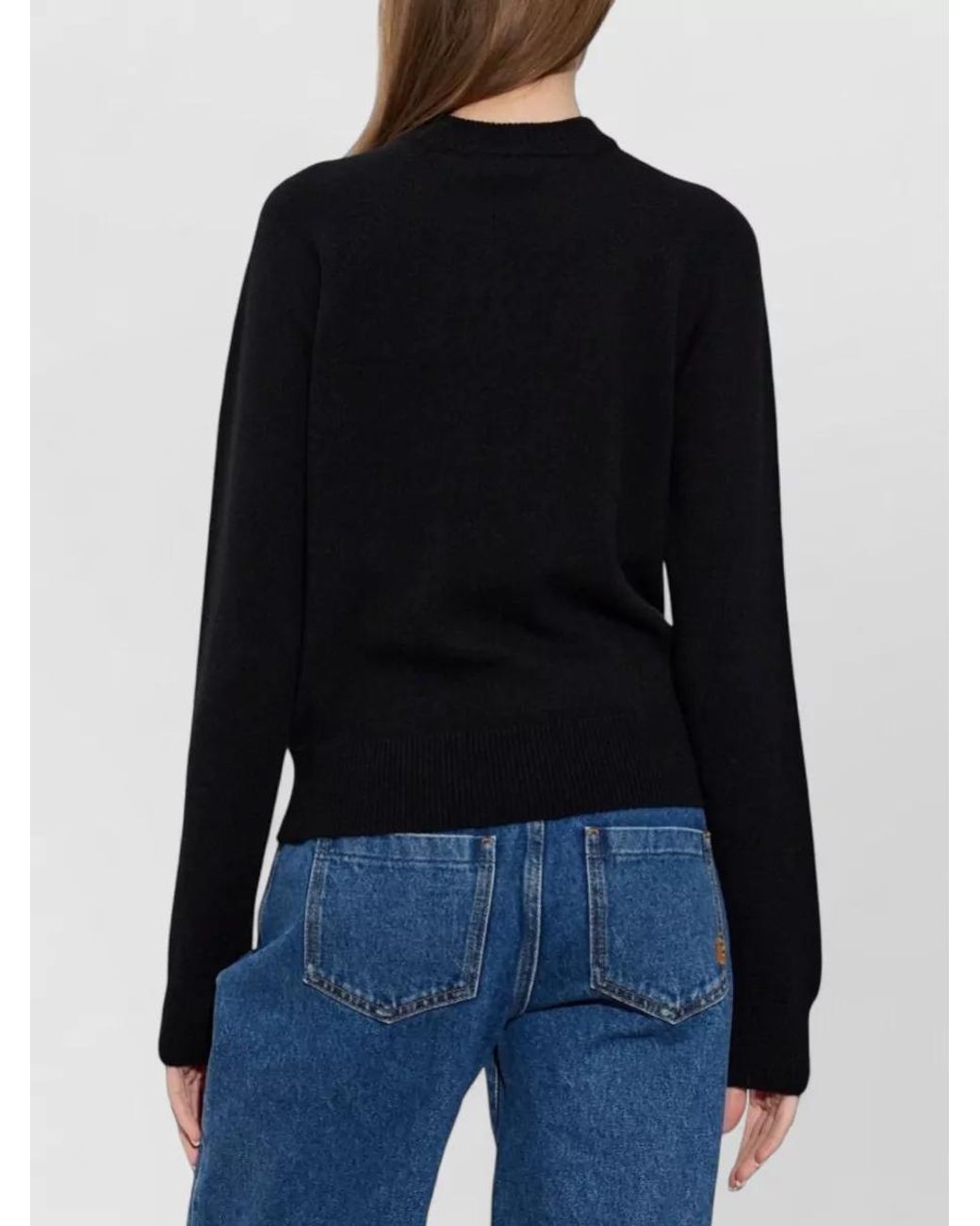 Balmain Blue Cashmere Fine-Knit Mock-Neck Sweater