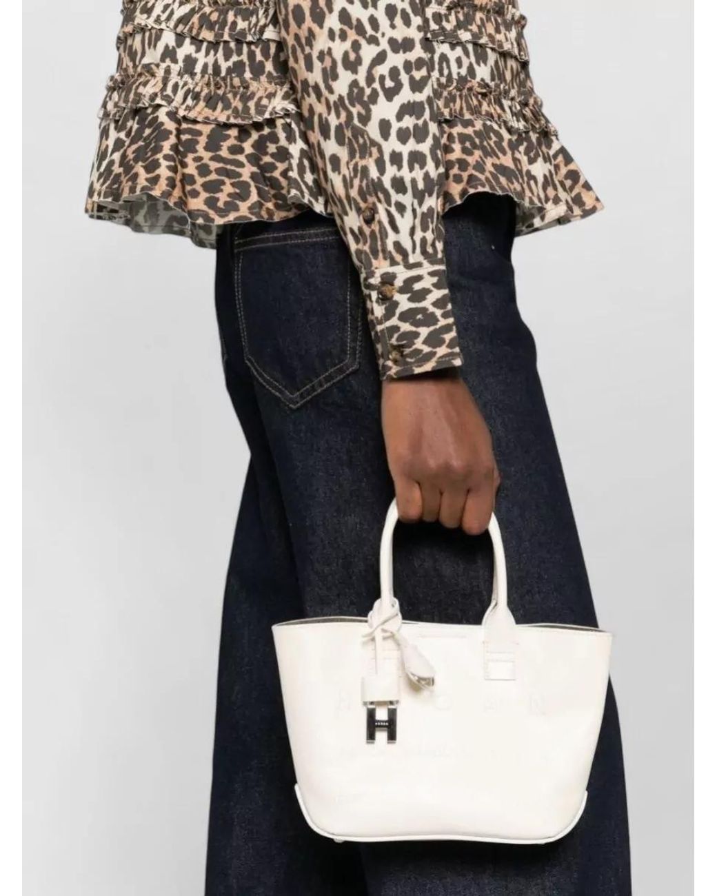 Hogan White Mini Leather Tote Bag