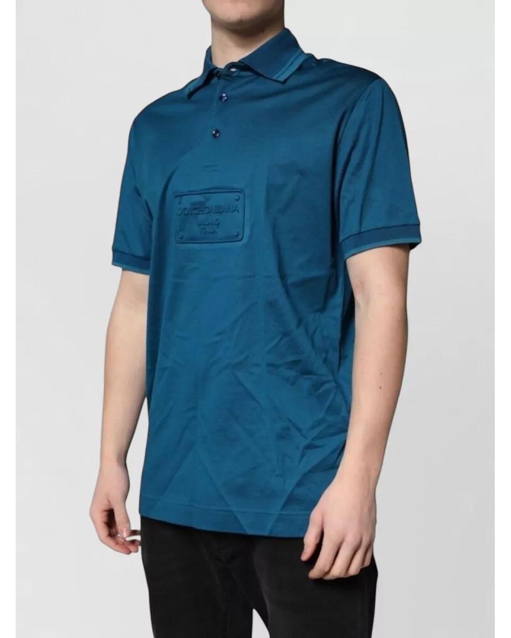 Dolce & Gabbana Blue Cotton Short-Sleeve Polo Shirt for men