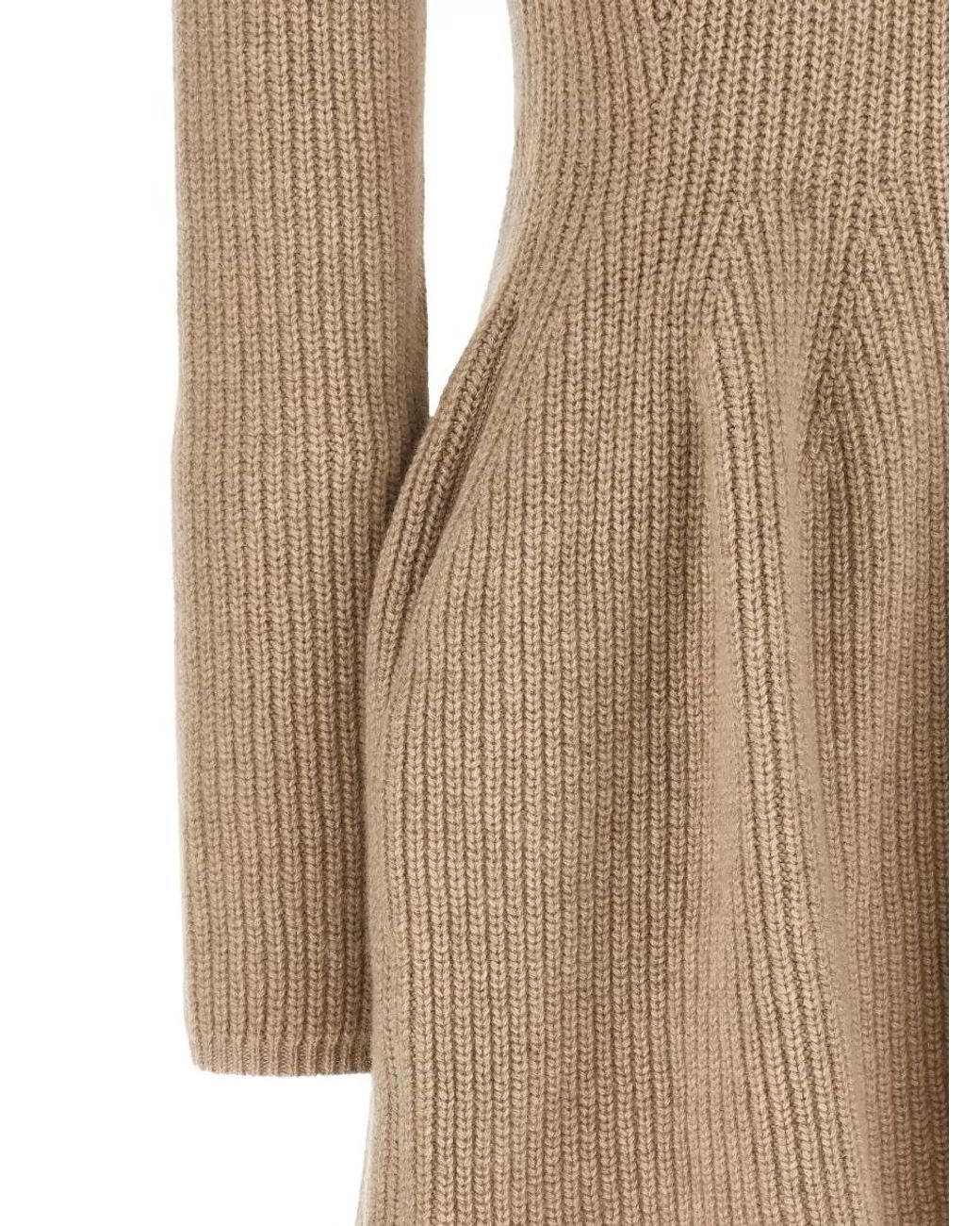 Magda Butrym Natural Cashmere Ribbed Turtleneck Long-Sleeve Mini Dress