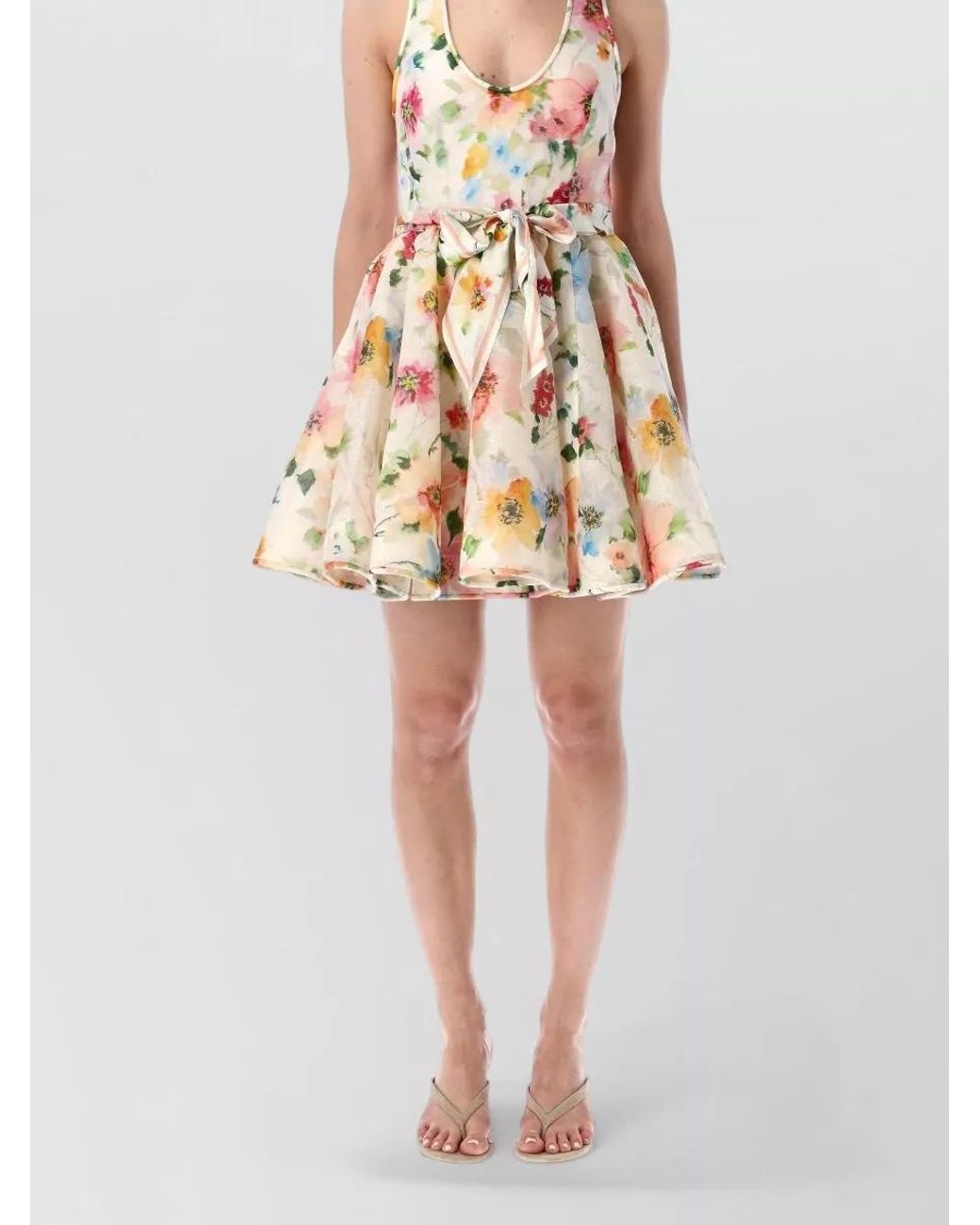 Zimmermann Multicolor Silk Linen Halterneck Flared Mini Dress