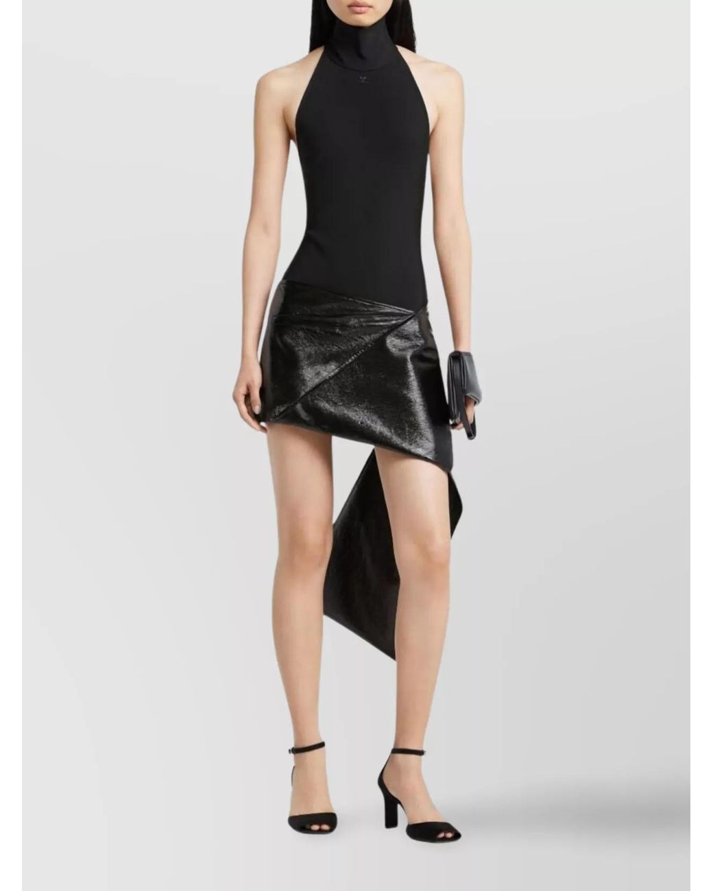 Courreges Black Vinyl Asymmetric Mini Skirt