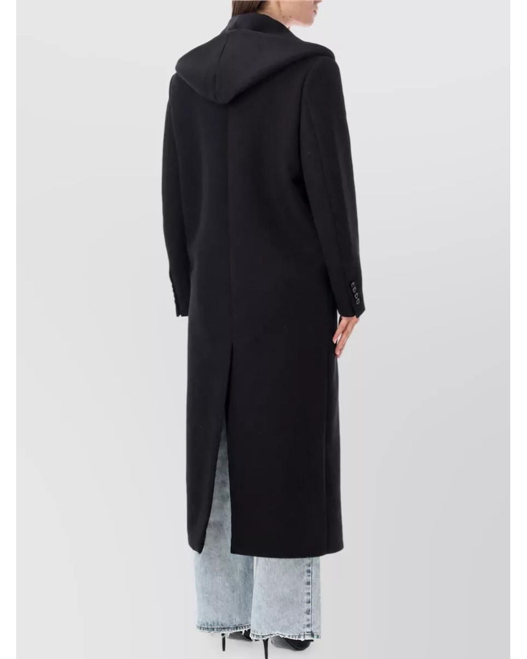 Balenciaga Black Wool Hooded Maxi Double Breasted Coat