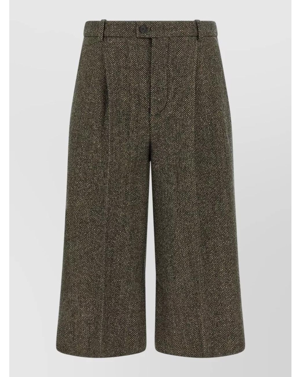 Saint Laurent Green Silk Wool Mid-Rise Wide-Leg Midi Tailored Trousers