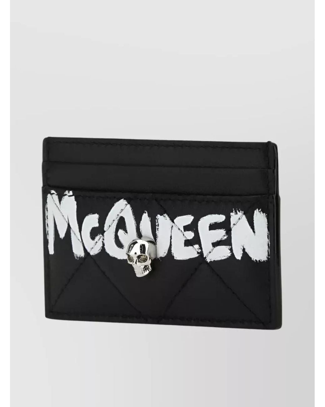 McQueen Black Leather Quilted Logo-Print Card Holder