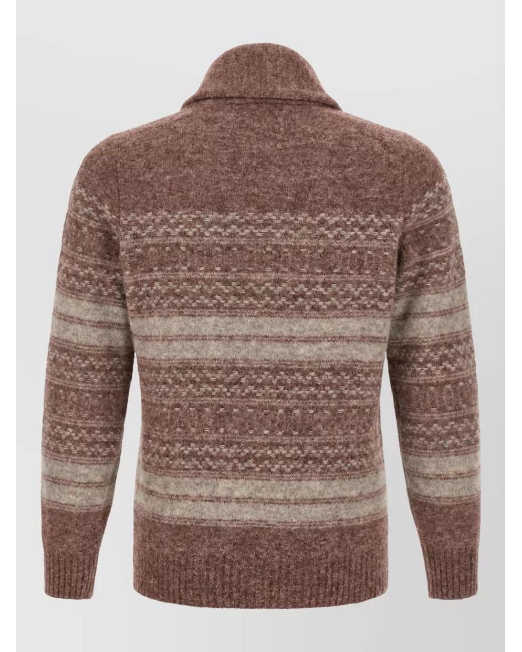 Brunello Cucinelli Brown Cashmere Alpaca Nordic Jacquard Shawl Collar Cardigan for men