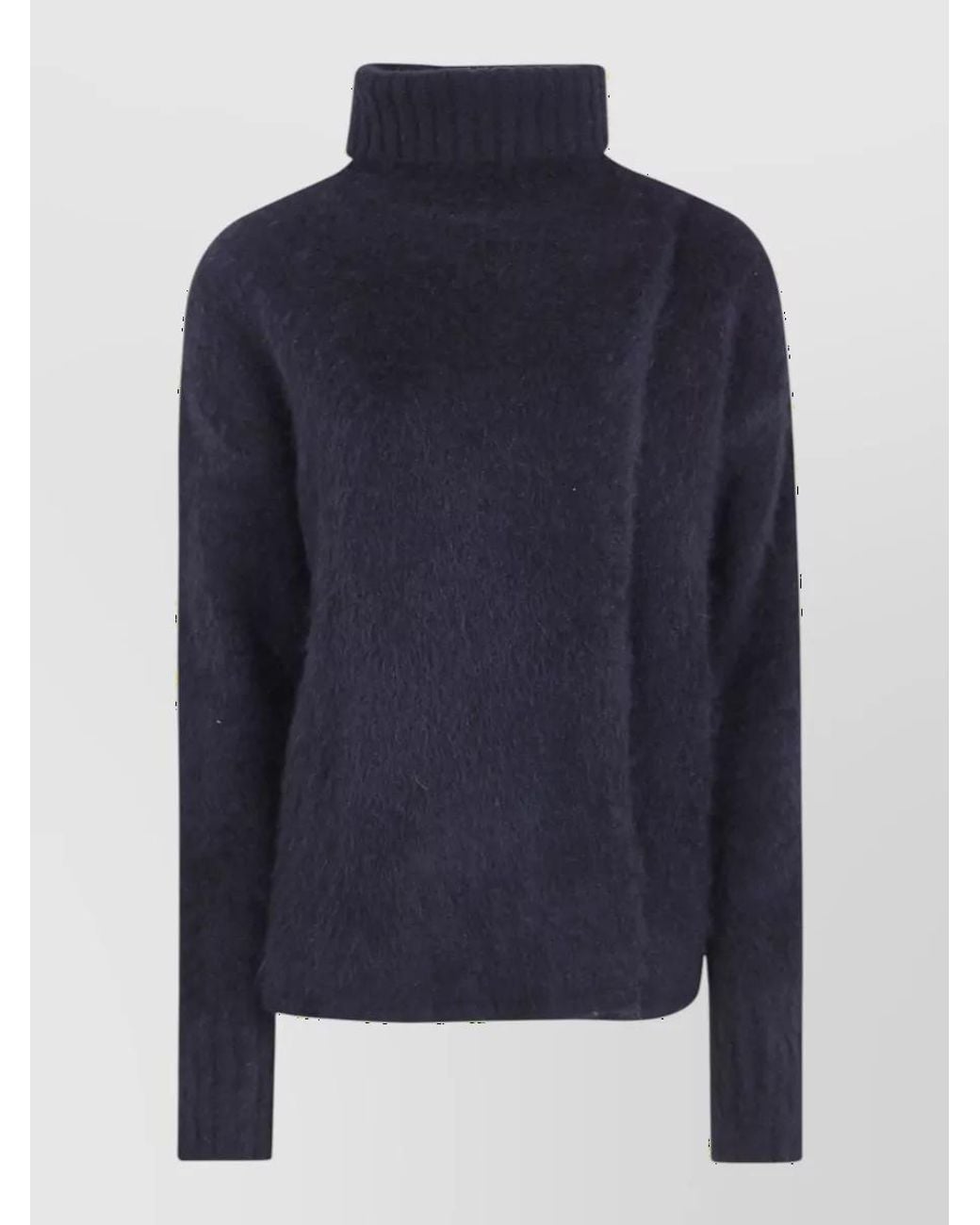 Uma Wang Blue Alpaca Wool High-Neck Sweatshirt