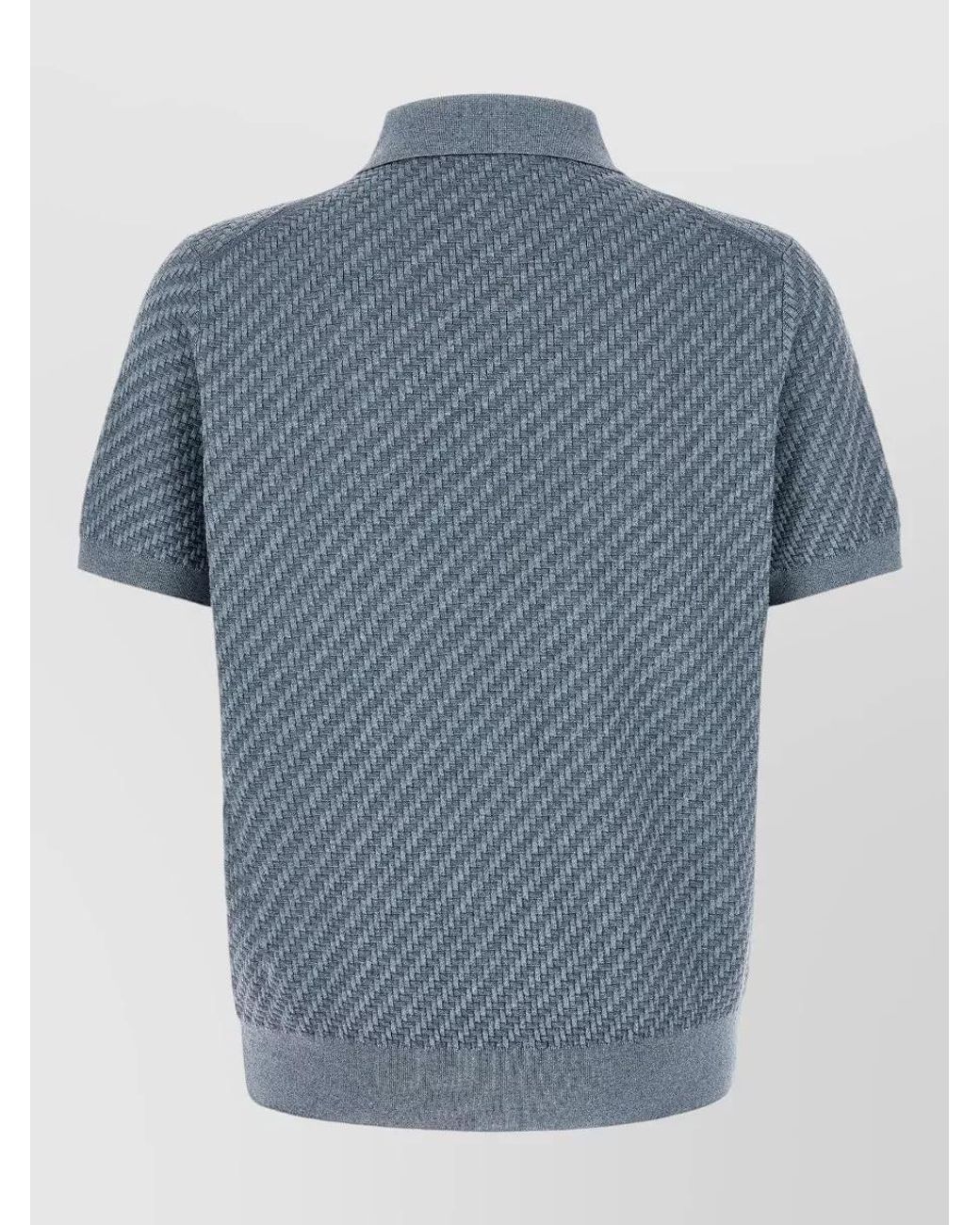 Brioni Blue Silk Cashmere Short-Sleeve Polo Shirt for men