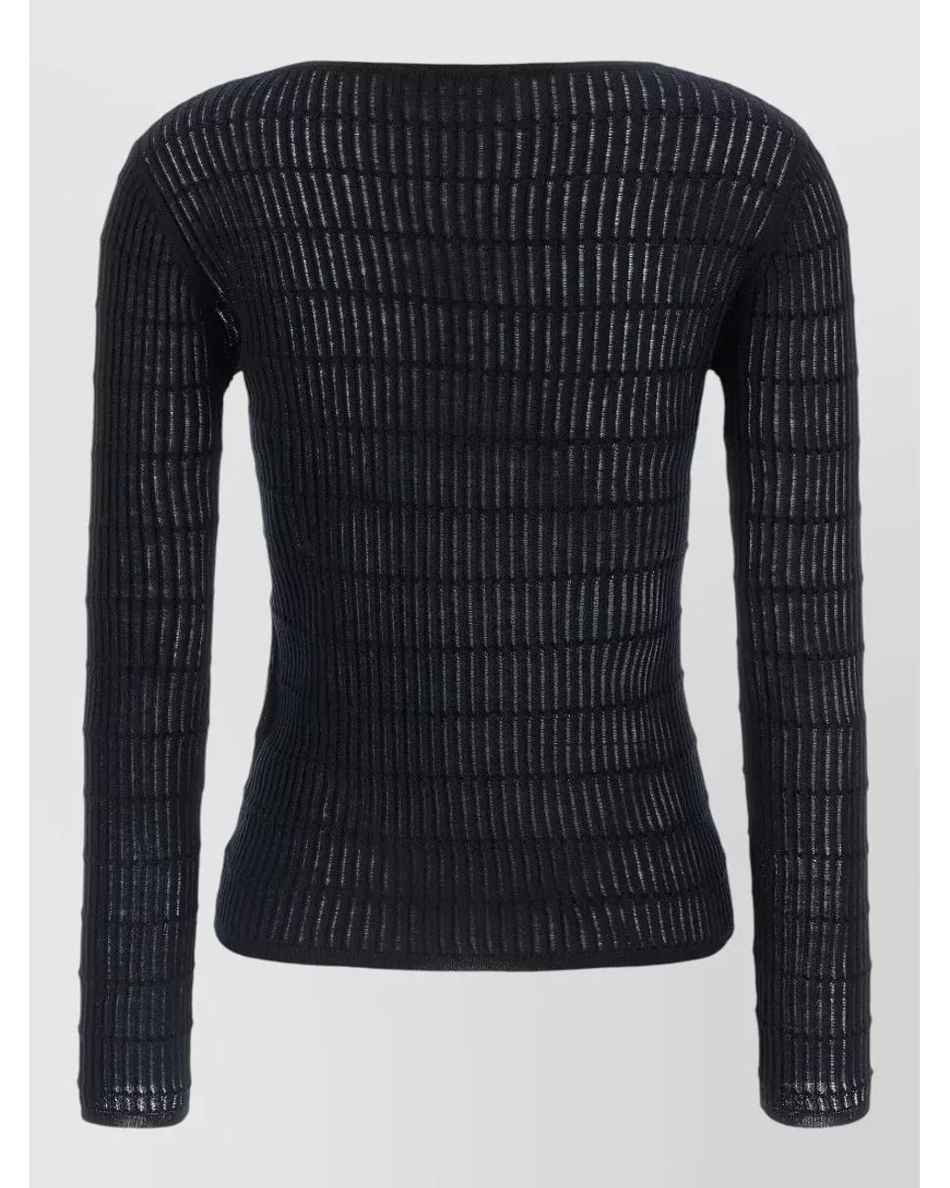 Max Mara Black Silk Wool Ribbed Boat Neck Long-Sleeve Sweater