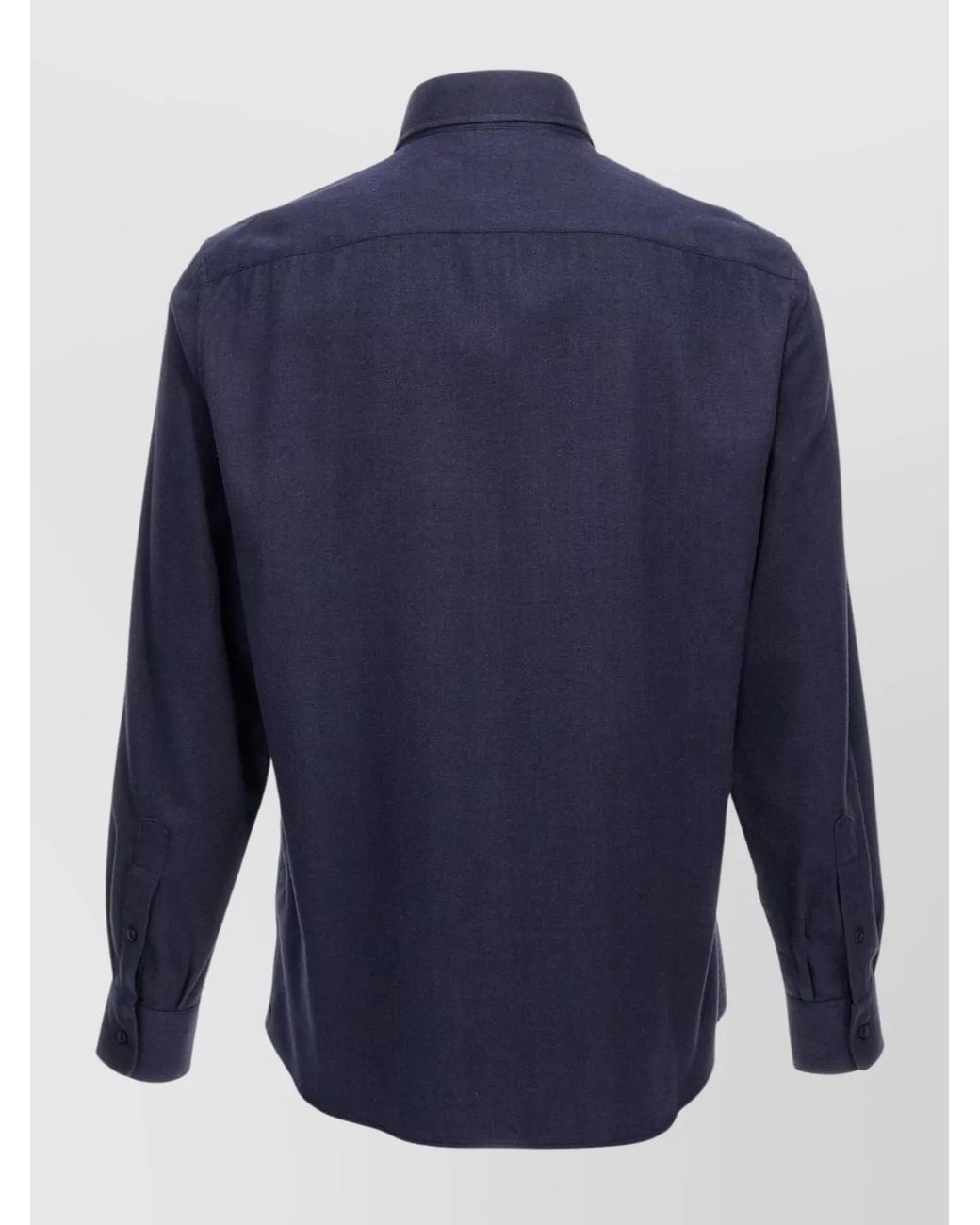 Brunello Cucinelli Blue Cotton Blend Herringbone Shirt for men