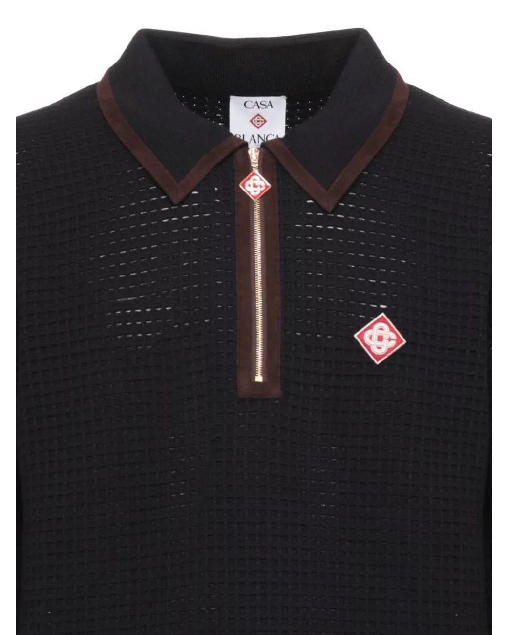 Casablanca Black Wool Long-Sleeve Zip Polo Shirt for men