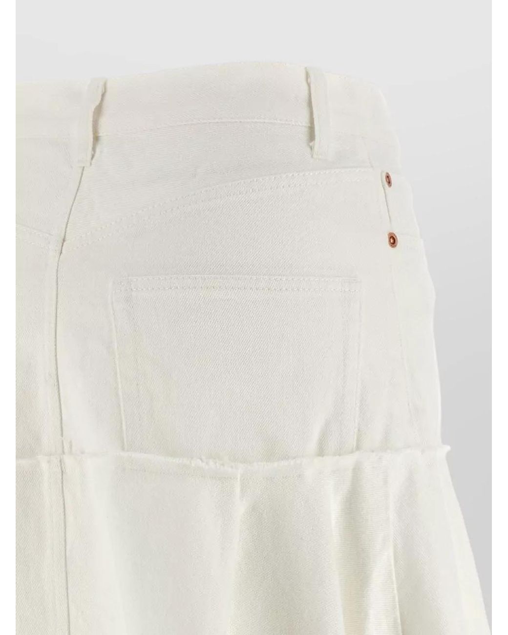 Sacai White Paneled Asymmetric Pleated Midi Denim Skirt