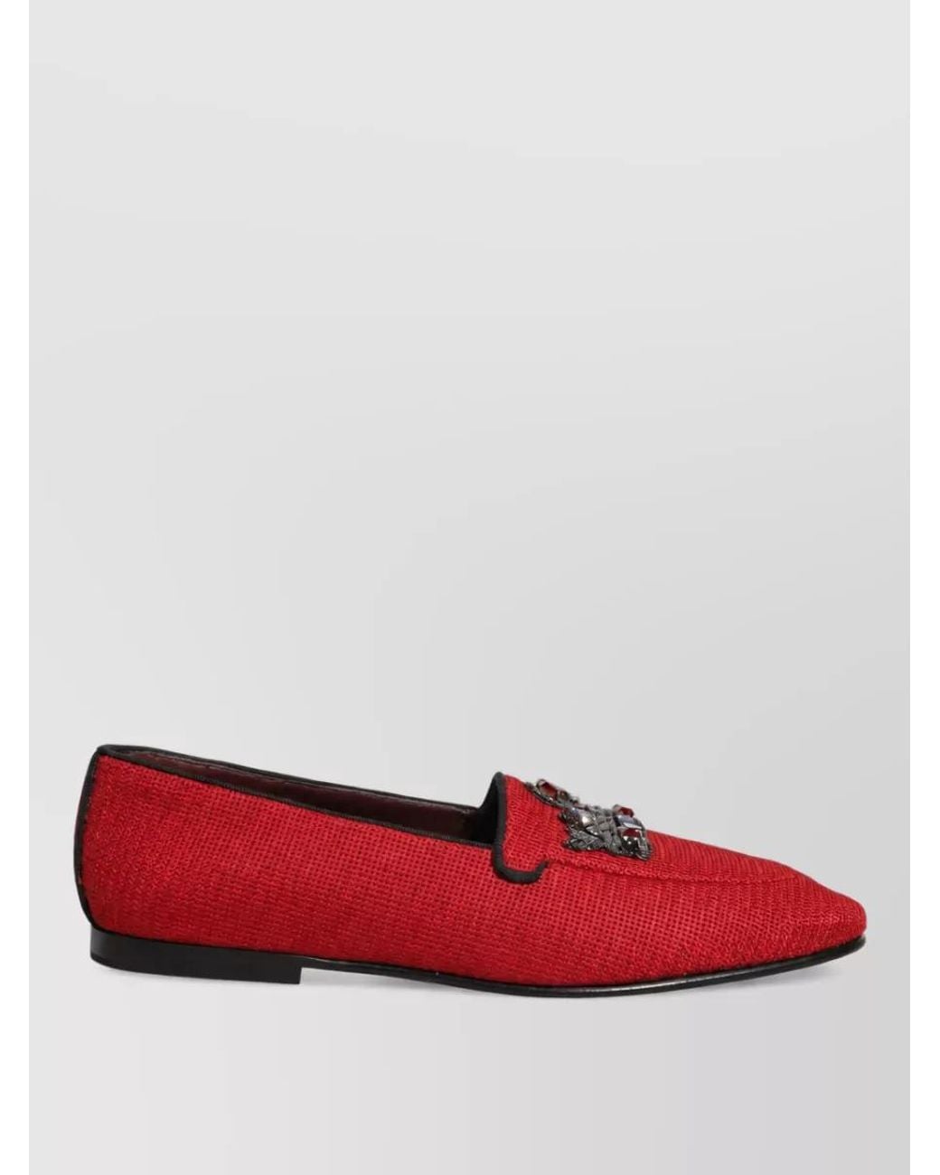 Dolce & Gabbana Red Leather Embellished Loafers for men