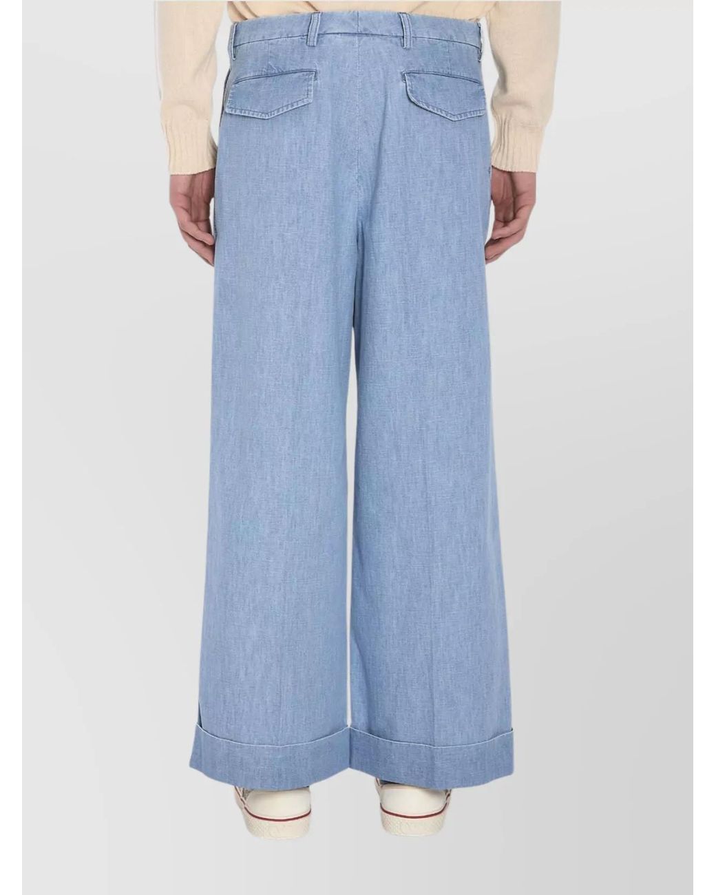 Valentino Garavani Blue Cotton Oversized Wide-Leg Trousers for men