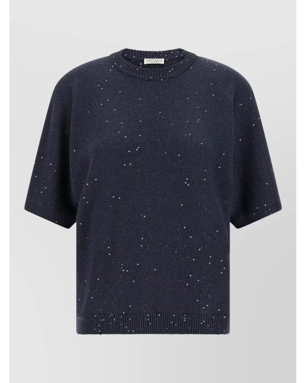 Brunello Cucinelli Blue Cashmere Silk Short-Sleeve Sweater