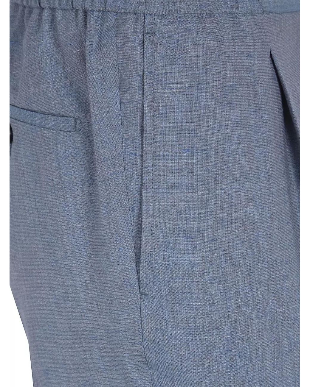Incotex Blue Linen-Silk Straight-Leg Trousers for men