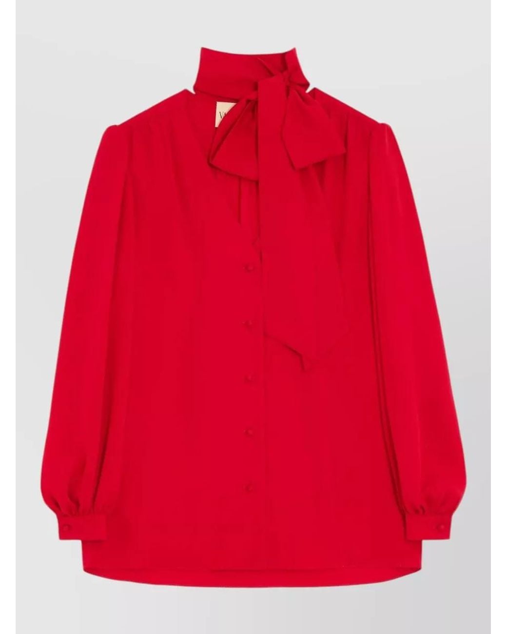 Valentino Garavani Red Silk Scarf-Neck Blouse