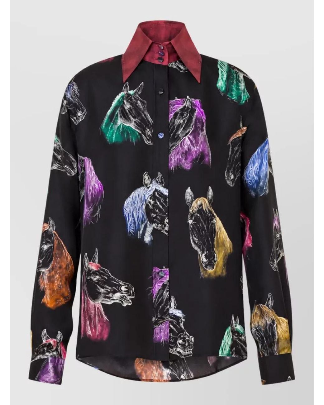 Moschino Multicolor Silk Horse Print Long-Sleeve Shirt