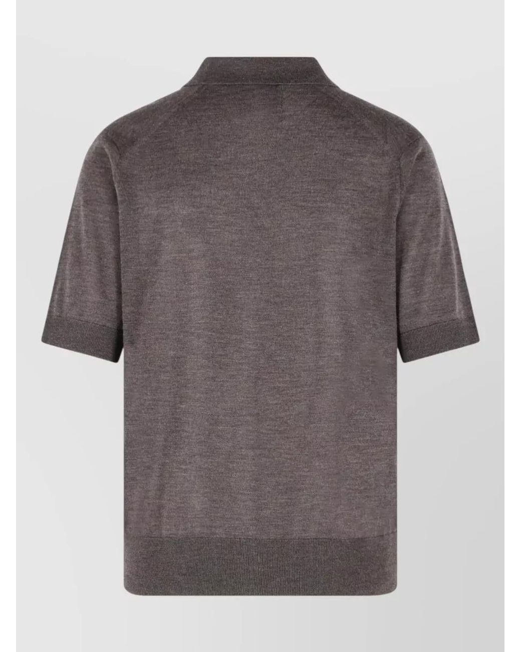 Loulou de Saison Gray Cashmere Ribbed Short-Sleeve Polo Top