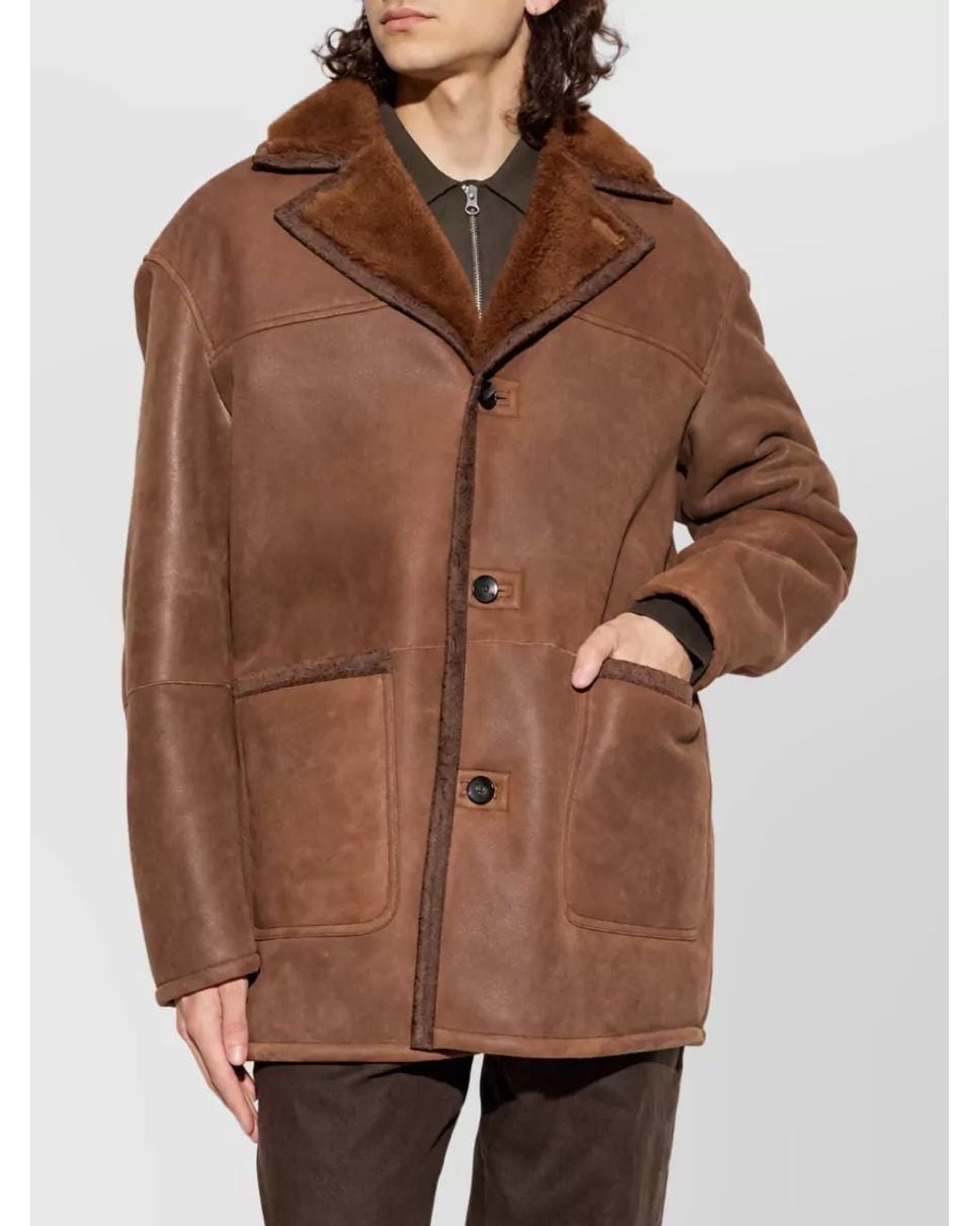 Etro Brown Shearling Reversible Coat for men