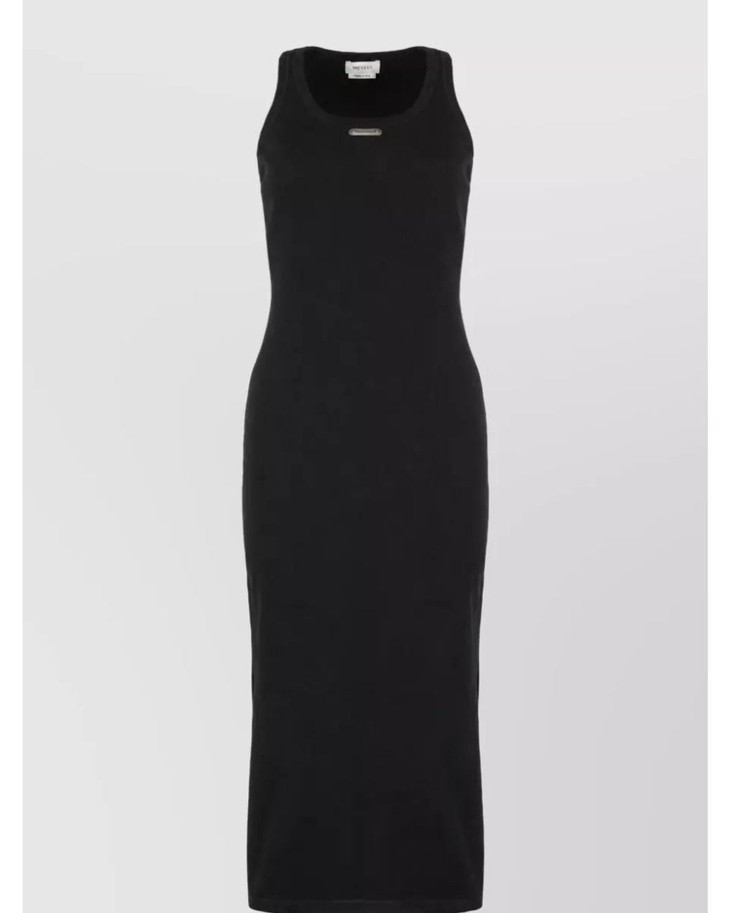 McQueen Black Ribbed Sleeveless Midi Dress