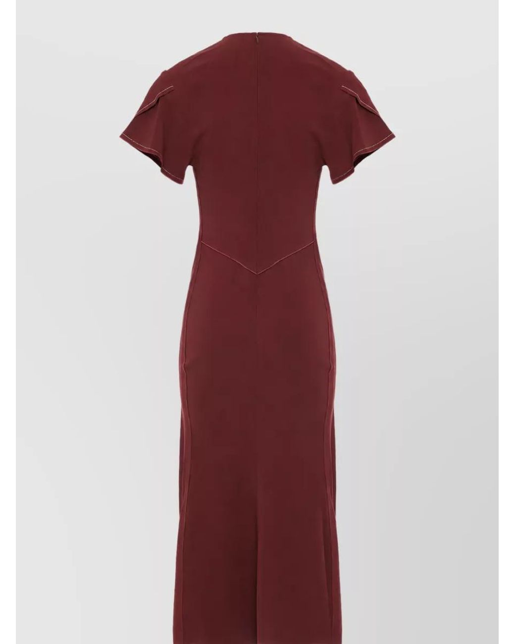 Victoria Beckham Red V-Neck Pleated Midi Dress