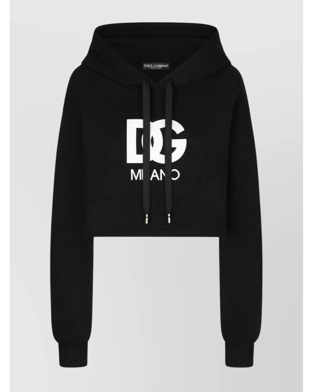 Dolce & Gabbana Black Cropped Logo-Embroidered Hoodie