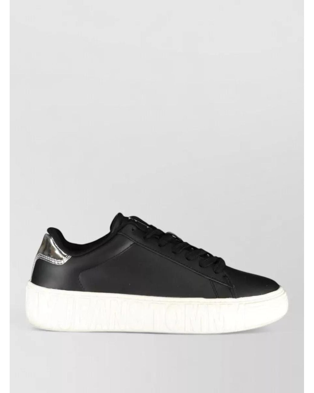 Tommy Hilfiger Black Leather Platform Lace-Up Sneakers