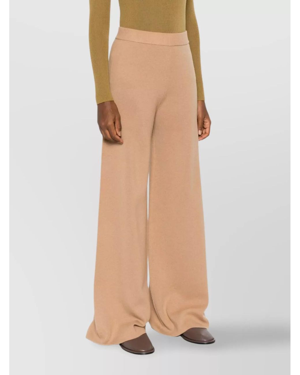 Max Mara Natural Cashmere Wool Straight-Leg Trousers