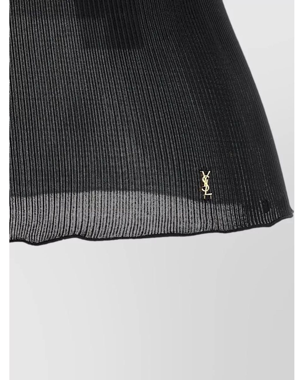 Saint Laurent Black Silk Ribbed Lace Trim Tank Top