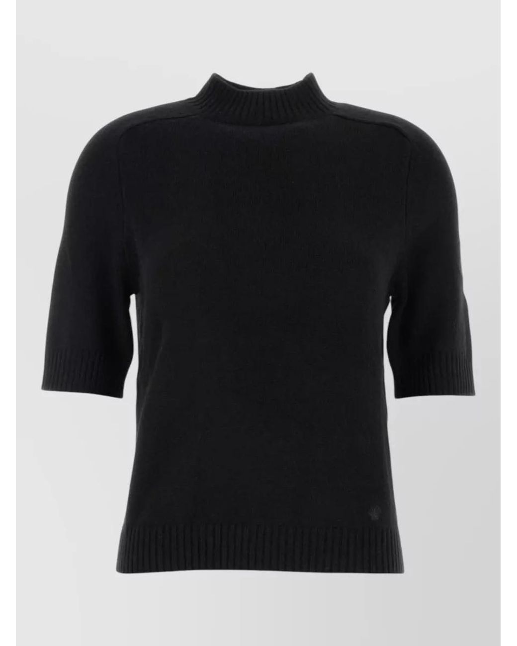Loulou de Saison Black Cashmere Ribbed High Neck Short Sleeve Sweater