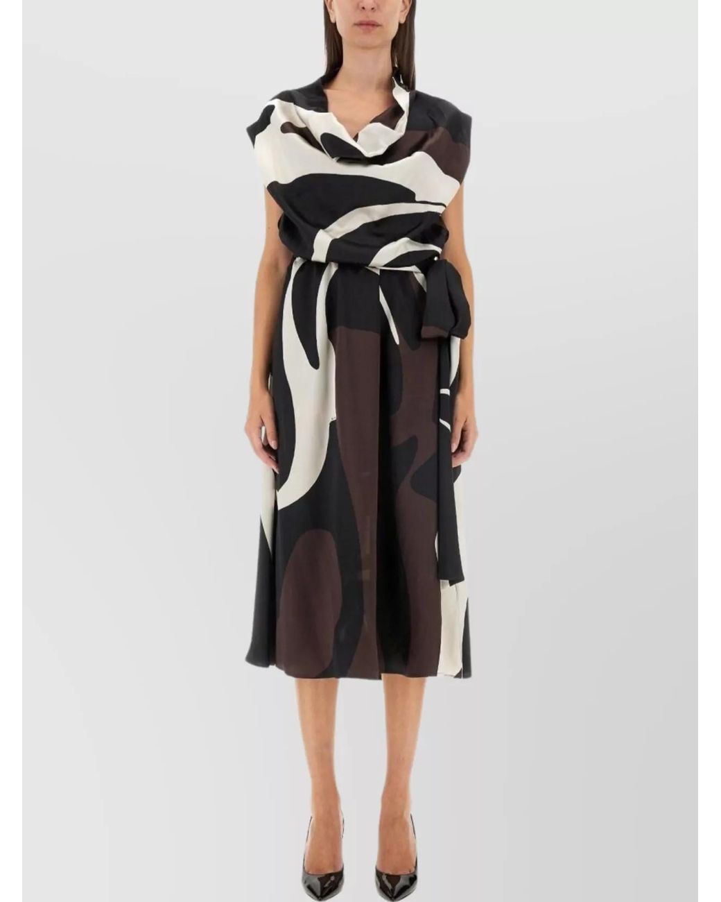 Kiton Black Silk Printed Regular-Fit Midi Dress
