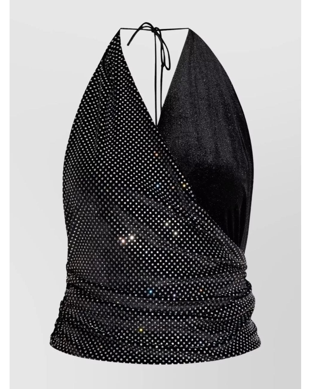 Balmain Black Velvet Crystal Embellished Gathered Wrap Halterneck Top