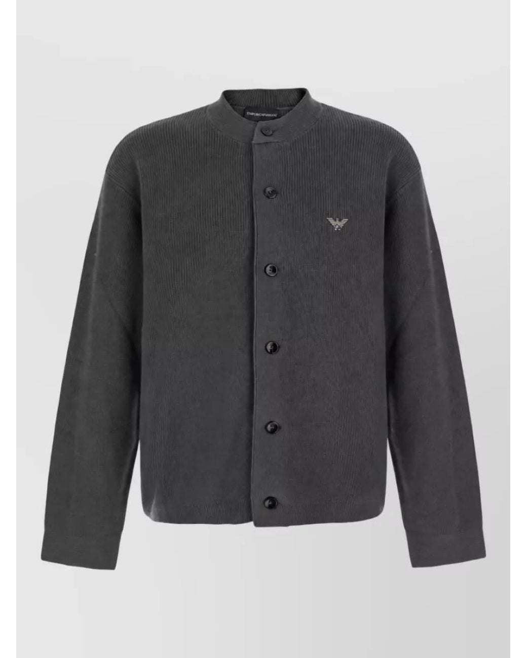 Emporio Armani Gray Ribbed Virgin Wool Cotton Zip Jacket for men