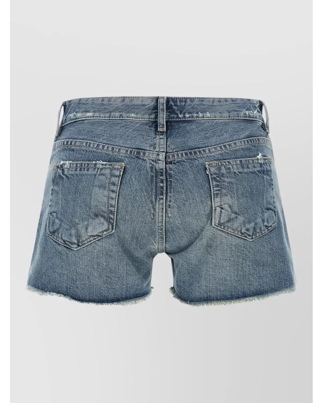 Rick Owens Blue Denim Mid-Rise Raw-Hem Short Shorts