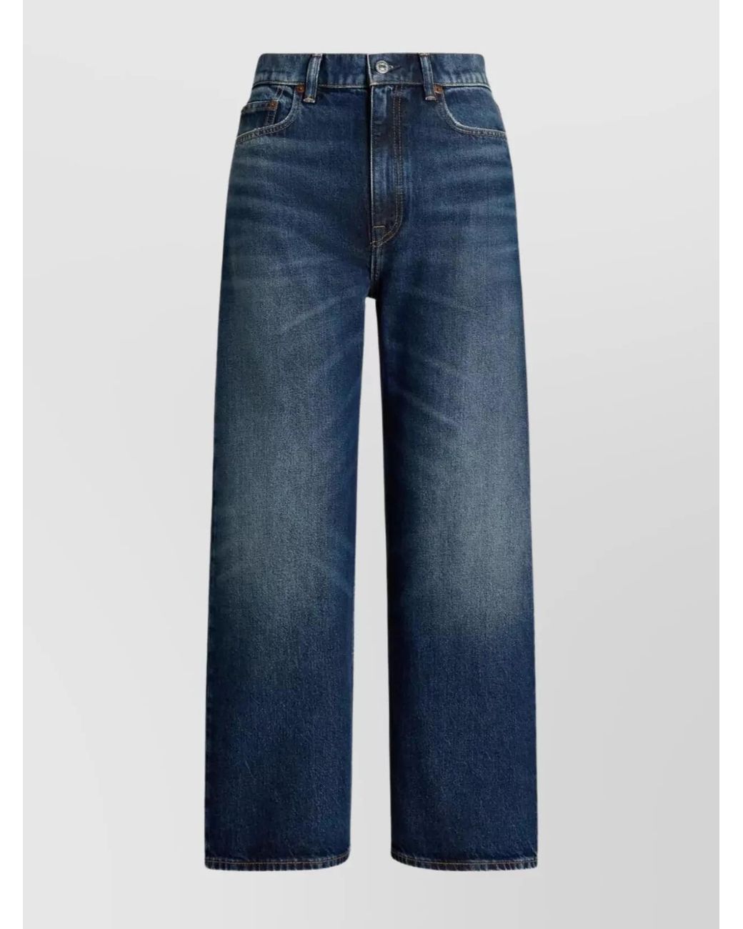 Ralph Lauren Blue Cropped Wide-Leg Cotton Trousers