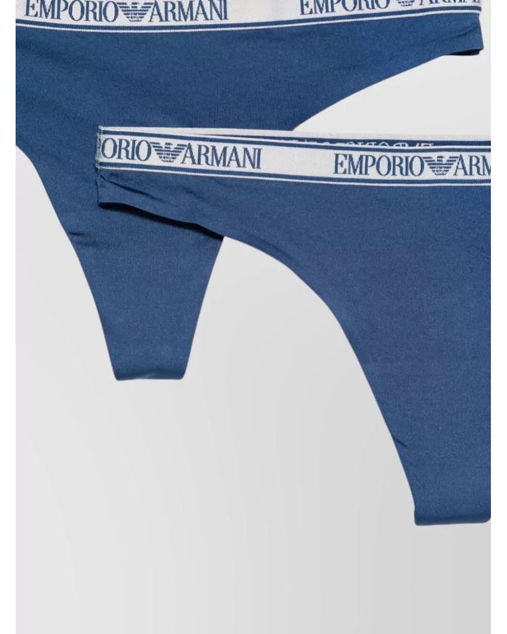 Emporio Armani Blue Cotton Logo-Waistband Thong